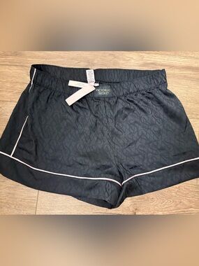 Nwt Victoria's Secret Black Satin Shorts with Pink Tag